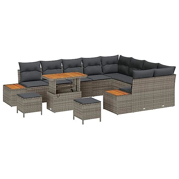 vidaXL Garten-Sofa-Set mit Kissen 12-Tlg Grau Poly Rattan 3362958 günstig online kaufen