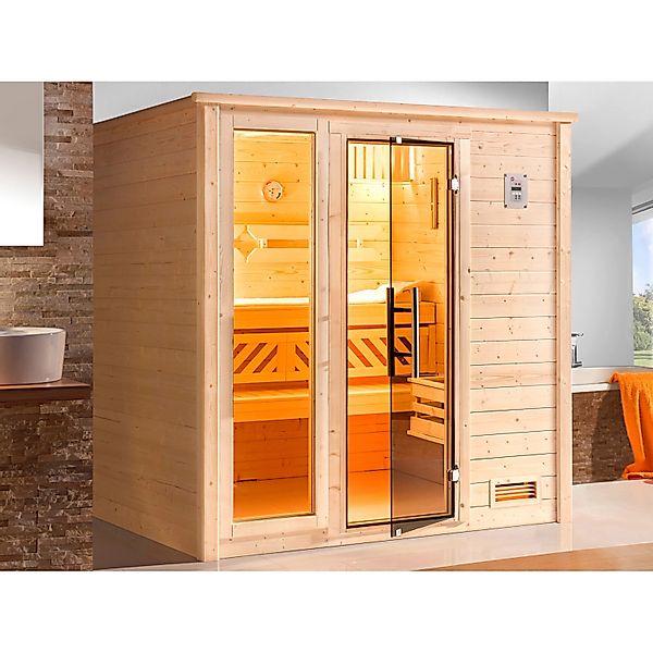 Weka Massivholzsauna Bergen 1.8 Sparset 7,5 kW BioS Glastür/Fenster günstig online kaufen