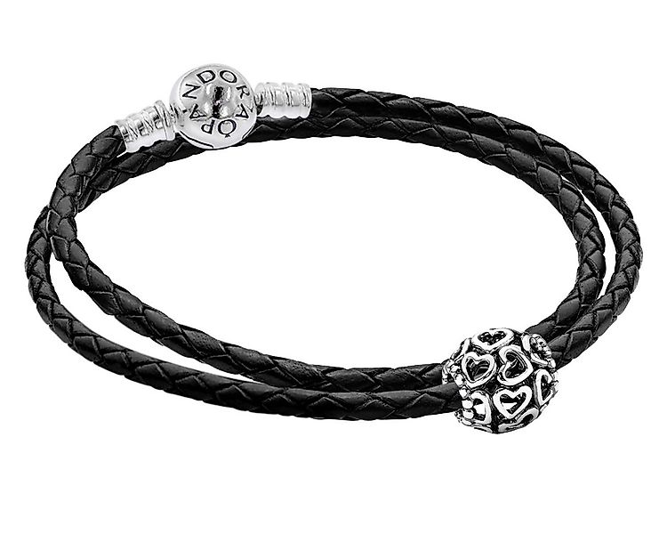 Pandora Silberarmband Damen Leder-Starterset mit Charm Offene en günstig online kaufen
