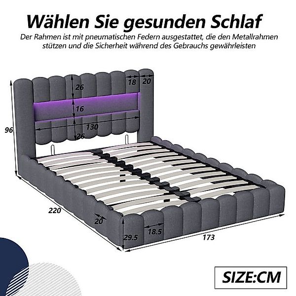 FUROKOY Polsterbett Doppelbett graues Leinen,Hydraulisch anhebbarer Staurau günstig online kaufen