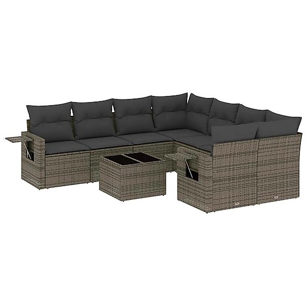 vidaXL 9-Tlg Garten-Sofagarnitur mit Kissen Grau Poly Rattan 3252297 günstig online kaufen
