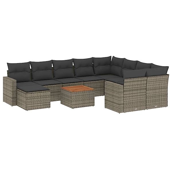 vidaXL 11-Tlg Garten-Sofagarnitur mit Kissen Grau Poly Rattan 3256746 günstig online kaufen