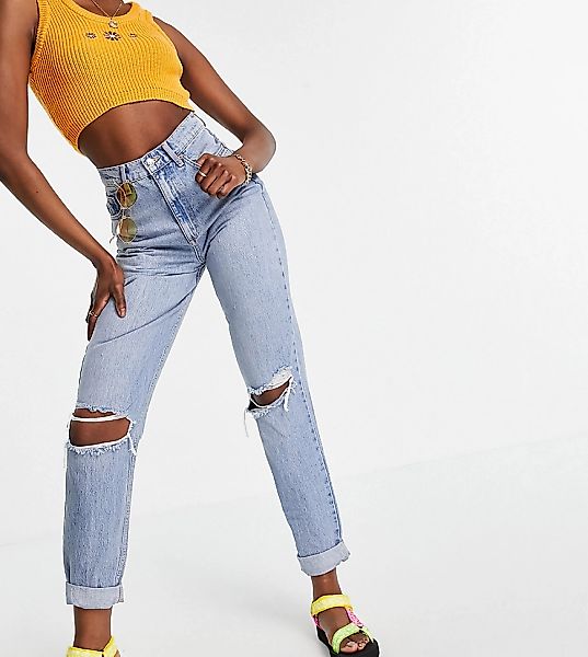ASOS DESIGN Tall – Lässige Mom-Jeans in Stone-Waschung mit hohem Bund und Z günstig online kaufen
