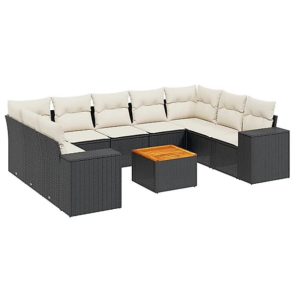 vidaXL 10-Tlg Garten-Sofagarnitur mit Kissen Schwarz Poly Rattan 3257918 günstig online kaufen