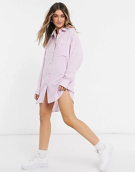 Monki – Lindy – Hemd in Rosa gestreift günstig online kaufen