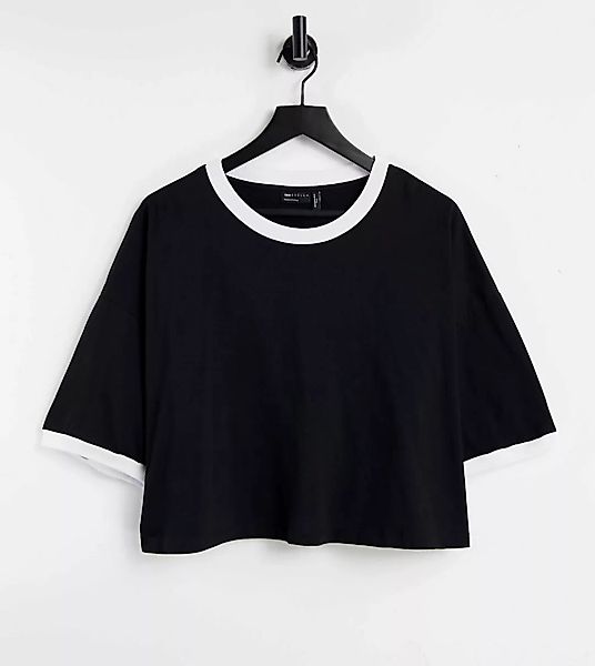 ASOS DESIGN Curve – T-Shirt in Schwarz mit kontrastierendem Zierstreifen an günstig online kaufen
