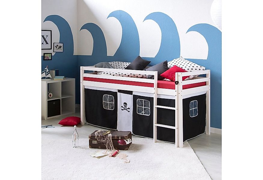 Homestyle4u Hochbett 90x200 cm Kinderbett Weiß mit Vorhang Pink günstig online kaufen