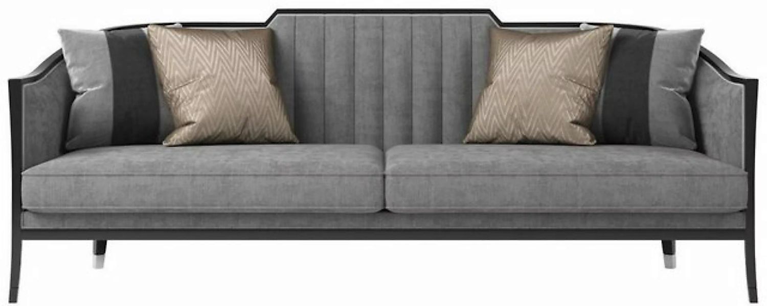 Casa Padrino Sofa Luxus Art Deco Samt Sofa Grau / Schwarz / Silber 250 x 95 günstig online kaufen