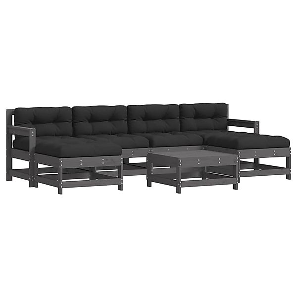 vidaXL 7-tlg Garten-Lounge-Set mit Kissen Grau Massivholz Modell 12 günstig online kaufen