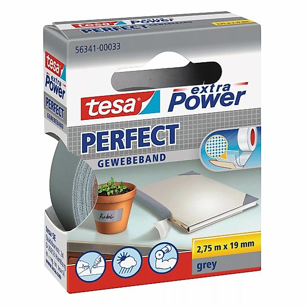 Tesa Extra Power Perfect Gewebeband Grau 2,75 m x 19 mm günstig online kaufen