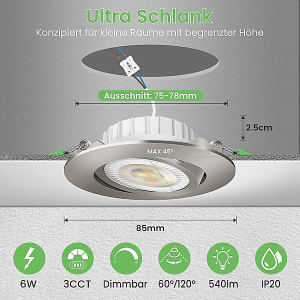 ALUSSO LED Einbauleuchte 6er-Set, ED-Einbau-Spot, 6W, günstig online kaufen