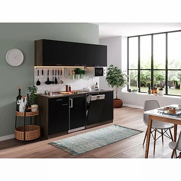 Respekta Küchenzeile KB195EYSMIC 195 cm Schwarz-Eiche York Nachbildung günstig online kaufen