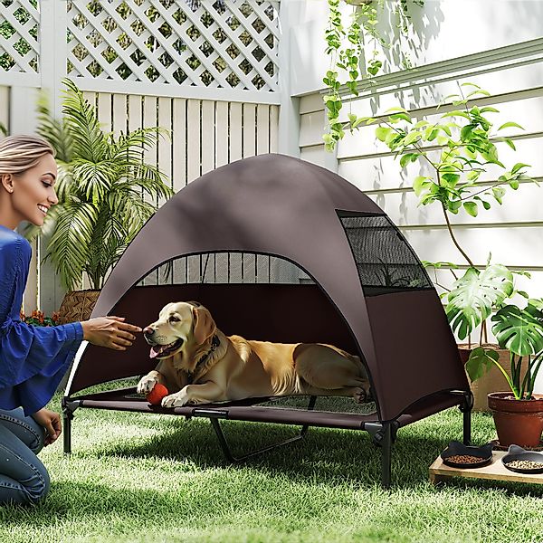 PawHut Hundeliege Outdoor mit Dach, Erhöhtes Hundebett für Große Hunde, Küh günstig online kaufen