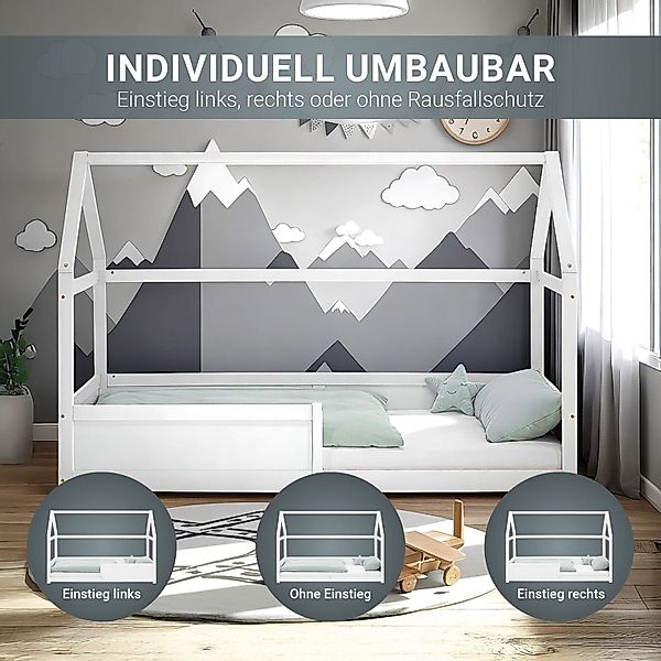 Homestyle4u Kinderbett 90x200 Hausbett Bodenbett Rausfallschutz günstig online kaufen