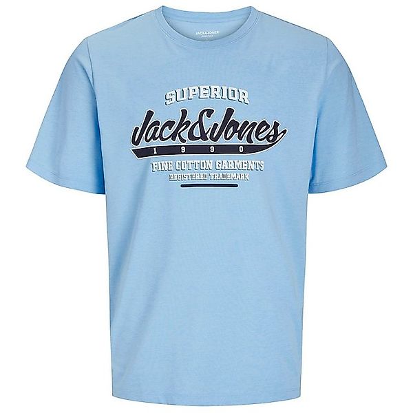 Jack & Jones Rundhalsshirt Große Größen T-Shirt hellblau melange Logoprint günstig online kaufen