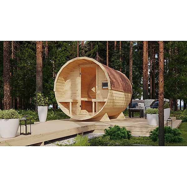 Karibu Fass-Sauna 2 Set Naturbelassen mit Ofen 9 kW ext. Steuerung günstig online kaufen