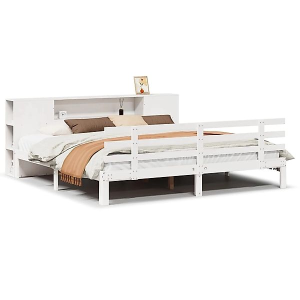 vidaXL Massivholzbett mit Regal ohne Matratze Weiß 200x200 cm Kiefer 332271 günstig online kaufen