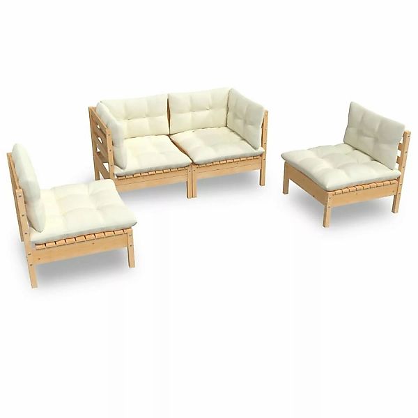 vidaXL 4-tlg Garten-Lounge-Set mit Creme Kissen Massivholz Kiefer günstig online kaufen