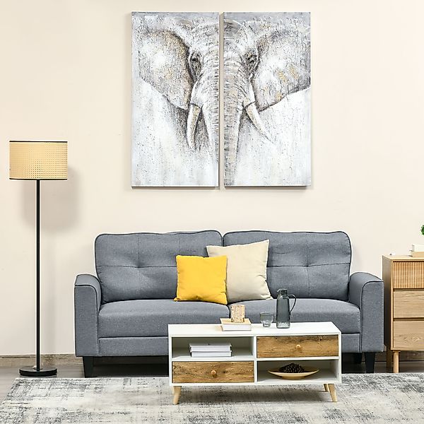 HOMCOM Wandbilder 2er-Set Elefant handgemalte Leinwand für Familienzimmer D günstig online kaufen