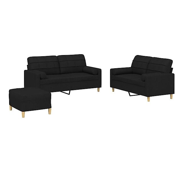 vidaXL Sofa 3-tlg. Sofagarnitur mit Kissen Schwarz Stoff günstig online kaufen