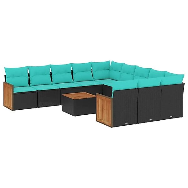 vidaXL 12-Tlg Gartensofa-Set mit Kissen Schwarz Polyrattan 3228115 günstig online kaufen