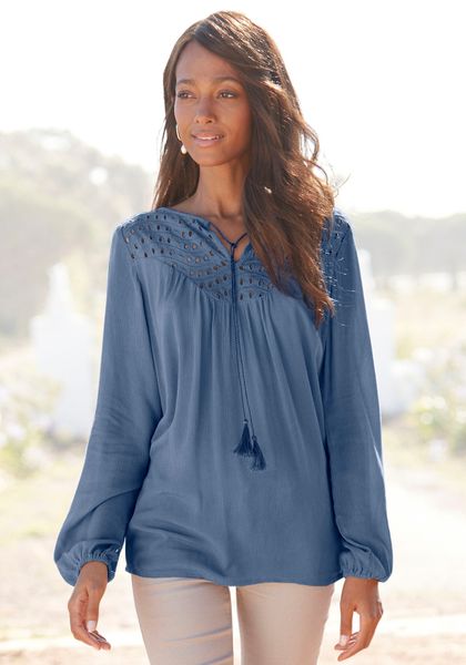 LASCANA Crepebluse mit Lochstickerei, Damenbluse, lockere günstig online kaufen