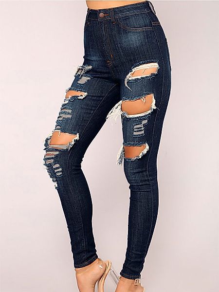 Blaue Jeans mit Random Ripped Details günstig online kaufen