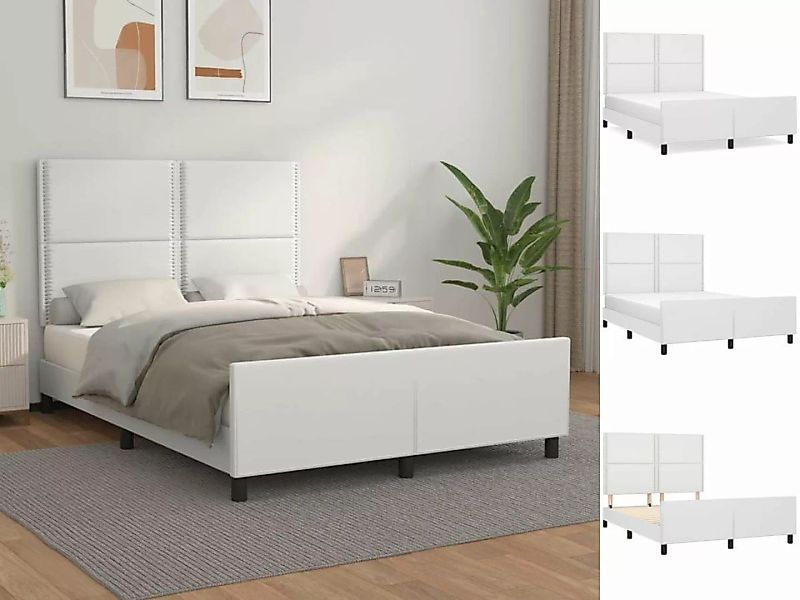 vidaXL Bettgestell Bettrahmen mit Kopfteil Weiß 140x190 cm Kunstleder Bett günstig online kaufen