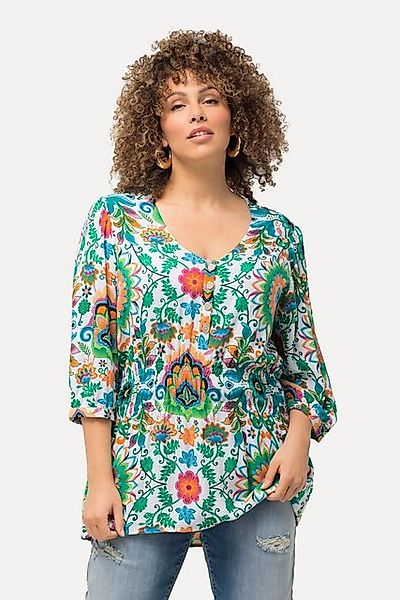 Ulla Popken Tunika Bluse Blüten A-Linie V-Ausschnitt 3/4-Arm günstig online kaufen