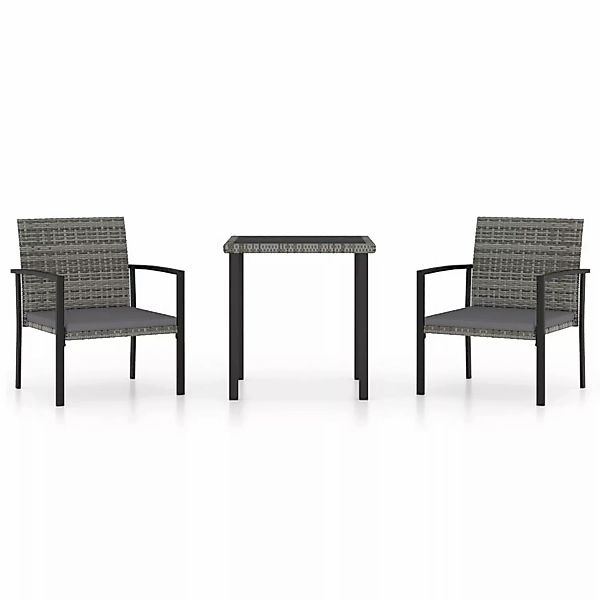 3-tlg. Garten-essgruppe Poly Rattan Grau günstig online kaufen