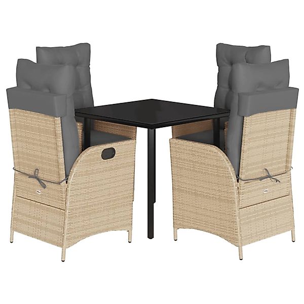 vidaXL 5-Tlg Garten-Essgruppe mit Kissen Beigemischung Poly Rattan 3213456 günstig online kaufen
