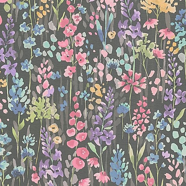 PROFHOME 396064-GU Blumen Tapete Aquarell-Stil Schwarz Pink Blau Grün 0,53 günstig online kaufen