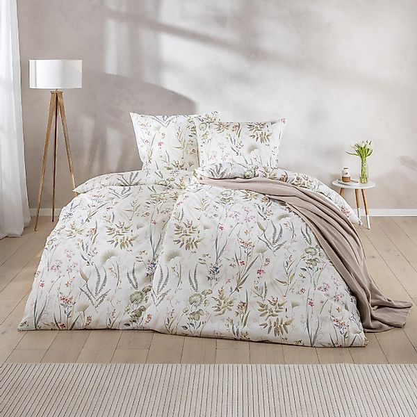 Estella Mako Satin Bettwäsche Rieke 7530-215 Blumen Creme 135x200 günstig online kaufen