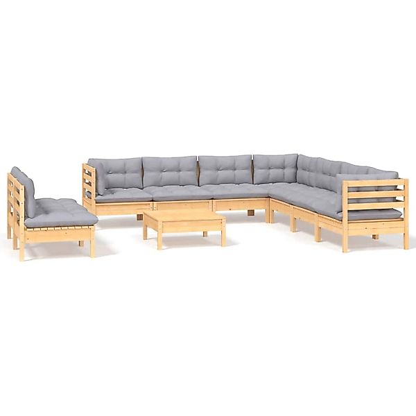 vidaXL 10-Tlg Garten-Lounge-Set mit Grauen Kissen Massivholz Kiefer 3096832 günstig online kaufen