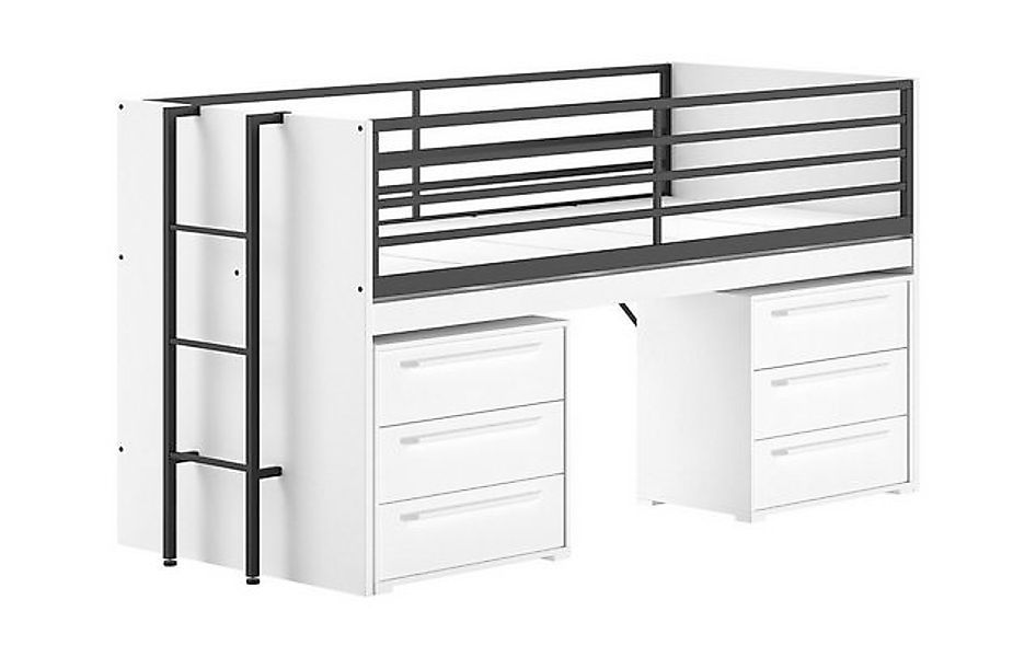 Natur24 Kinderbett Sam Halbhohes Bett mit Schreibtisch Kommoden 98 x 219 x günstig online kaufen