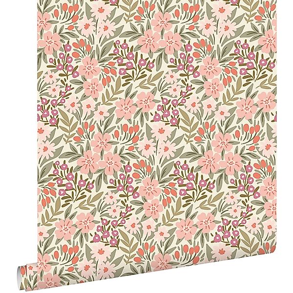 ESTAhome Tapete Blumen Grün Rosa und Lila 50 x 900 cm günstig online kaufen