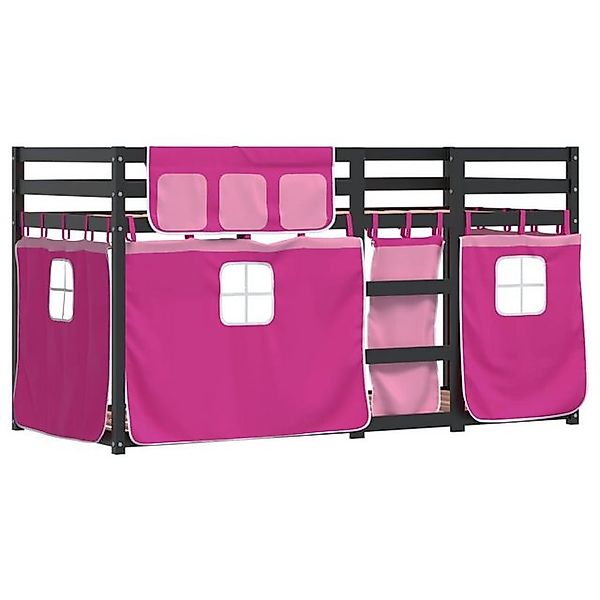 vidaXL Etagenbett, Doppelstockbett mit Vorhängen Rosa 90x190 cm Massivholz günstig online kaufen