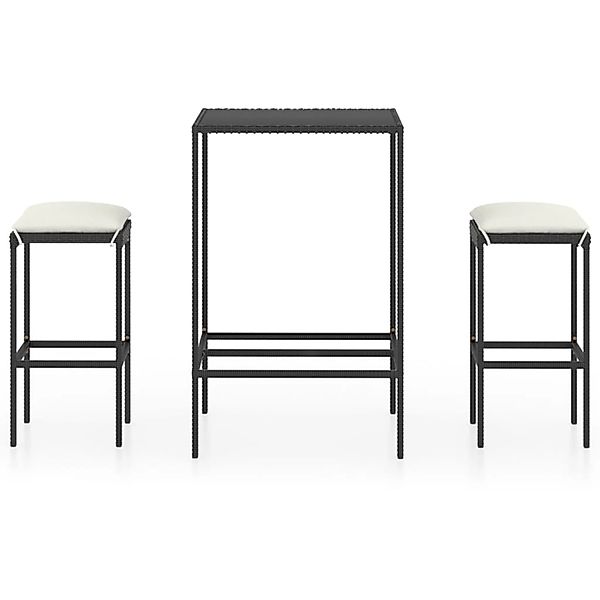 3-tlg. Gartenbar-set Mit Kissen Poly Rattan Schwarz günstig online kaufen