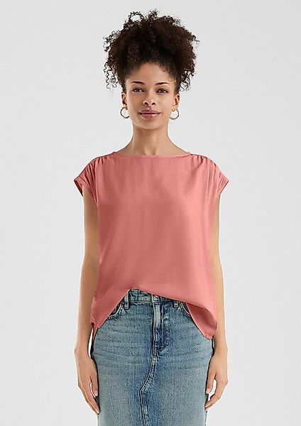 QS Kurzarmbluse Bluse Lockere Viskosebluse mit Spitzeneinsatz günstig online kaufen