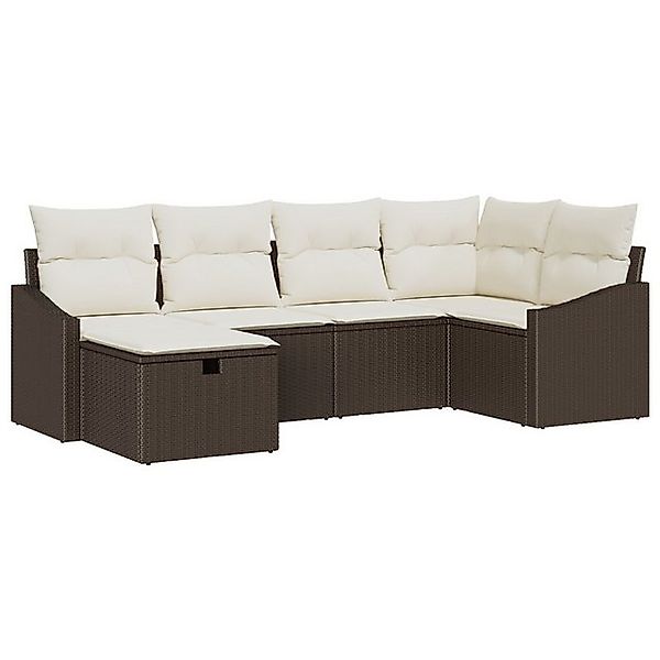 vidaXL Loungesofa 6-teiliges Garten-Sofa-Set mit Kissen Braun Poly-Rattan, günstig online kaufen