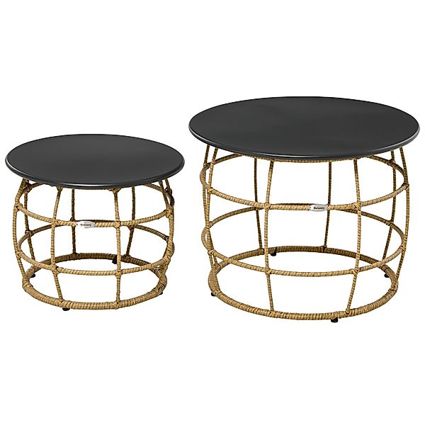 Outsunny Beistelltisch 2er-Set Rattan mit Tischplatte günstig online kaufen