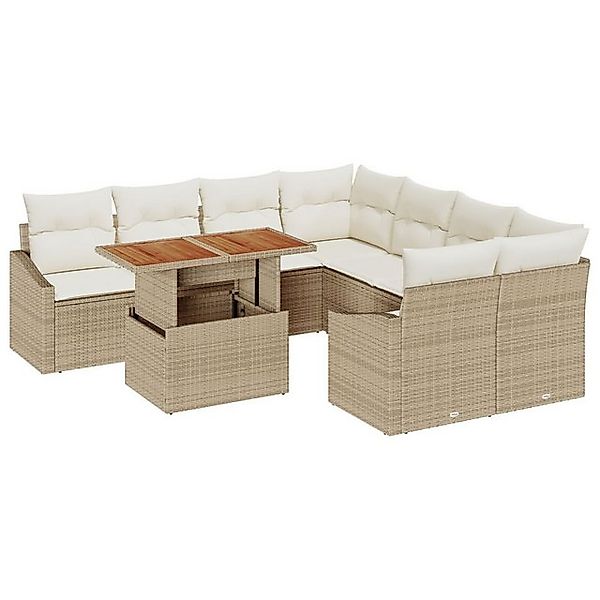 vidaXL Loungesofa 9-teiliges Garten Essset mit Kissen Beige Poly Rattan, 9 günstig online kaufen