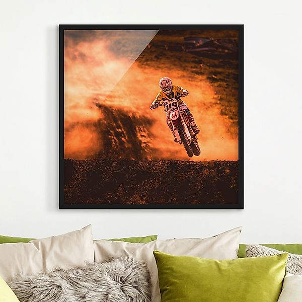 Bild mit Rahmen - Quadrat Motocross im Staub günstig online kaufen