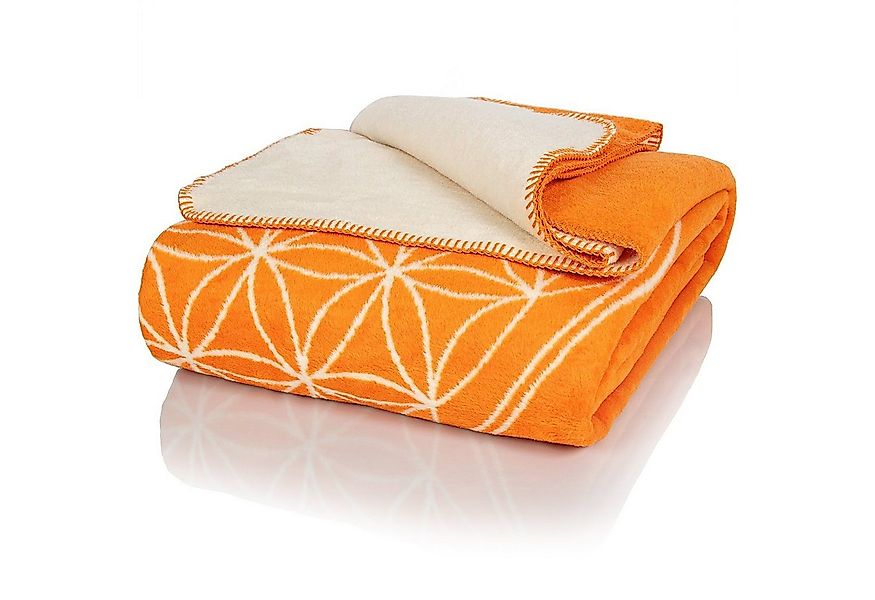 Wolldecke J2BO Kuscheldecke Baumwolle, Blume des Lebens Orange-Ecru, 150x20 günstig online kaufen