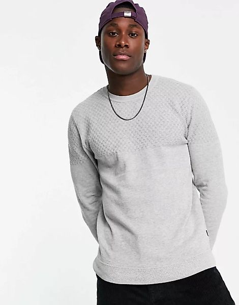 Jack & Jones Premium – Pullover in Grau mit strukturiertem Blockdesign günstig online kaufen