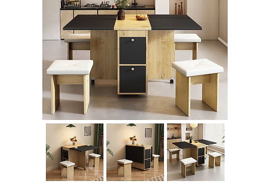 Flieks Essgruppe, (Set, 5-tlg., klappbar Tisch 33~120*80*75cm mit 2 Schubla günstig online kaufen