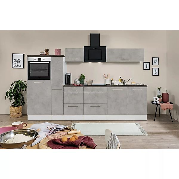 Respekta Premium Küchenzeile Amanda 300 cm  Beton-Optik-Weiß günstig online kaufen