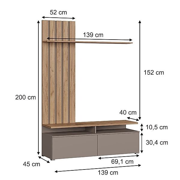 Vicco Wohnwand Harro, Goldkraft Eiche/Greige günstig online kaufen