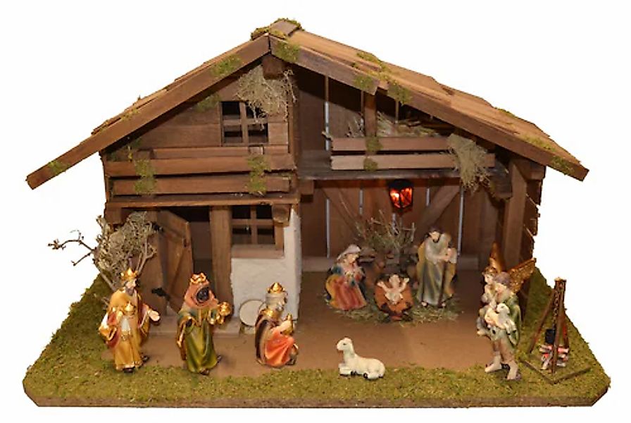 Alfred Kolbe Krippe »Krippenstall mit Trafo« mit Busch, Laterne, Lagerfeuer günstig online kaufen