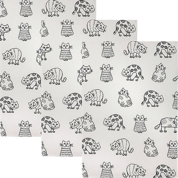 Kracht Geschirrtuch Geschirrtuch "Katzenreihe" 3er-Pack, Halbleinen Motiv günstig online kaufen